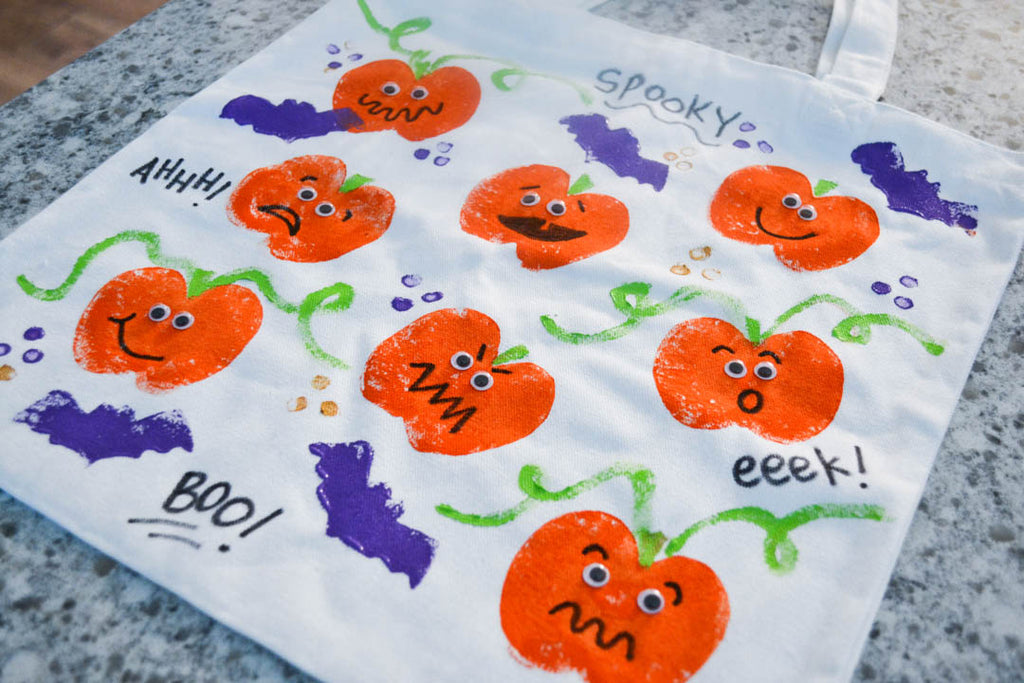 Apple Stamped Pumpkins Tote Bag DIY