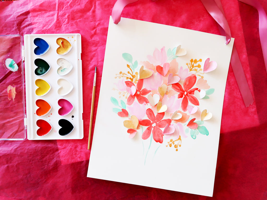 DIY Watercolor Bouquet Painting with 3D Hearts| Kid Southgeorgiaveincenters
