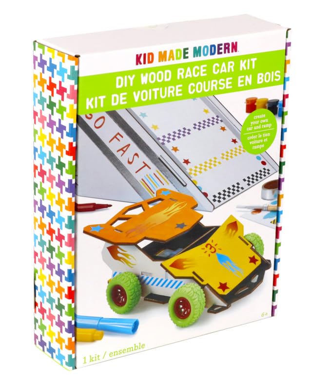 Kid Made Modern Build a Race Car Kit & Wooden Cars to Paint for Kids - Building Arts and Crafts Projects for Boys Ages 6 7 8+